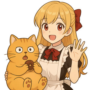 なぐさ（デブ猫）を抱っこしながら手を振るクリス